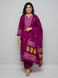 ব্লক প্রিন্ট থ্রি পিস