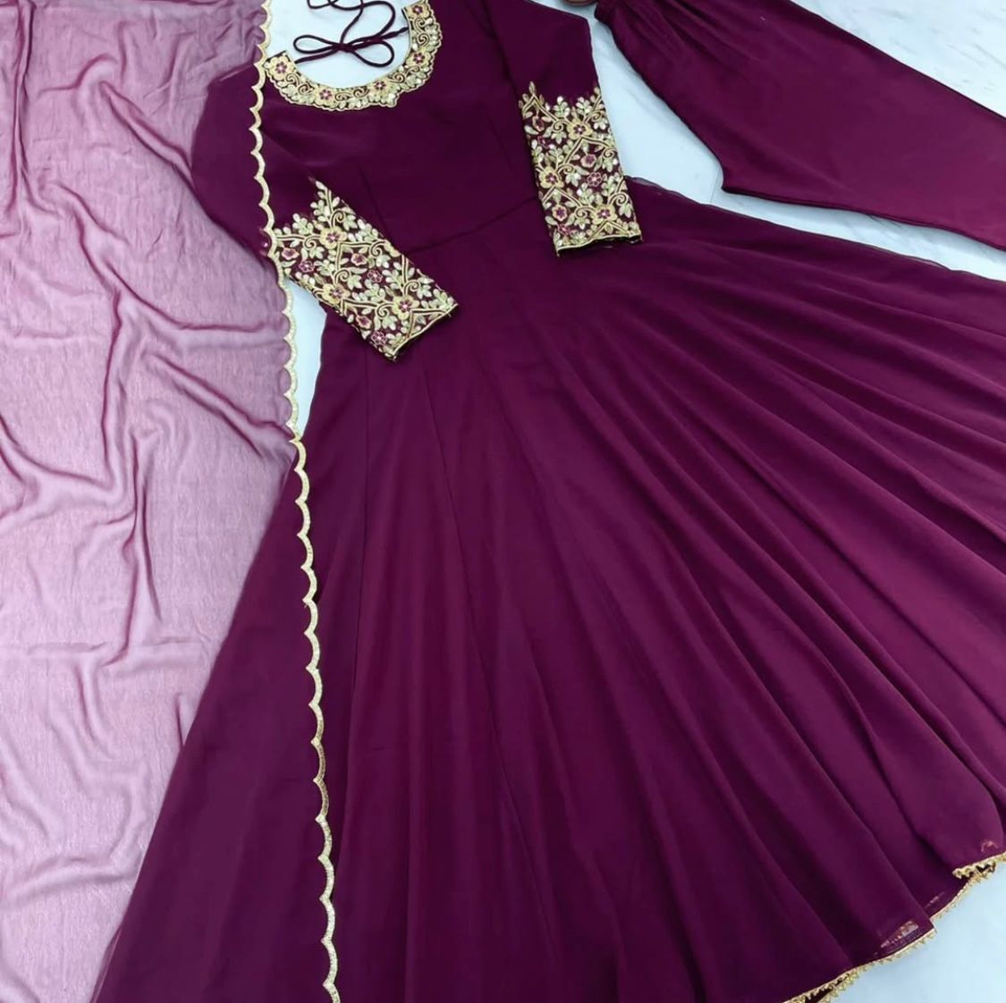 READYMADE ANARKALI GOWN COLLECTIONS  Launching Party Wear Look Heavy Foux Georgette Anark ali Gown, Dupatta & Bottom Set  Gown Fabric :Heavy Faux Georgette With Embroidery Sequence Work Gown Inner: Micro Cotton Gown Length :