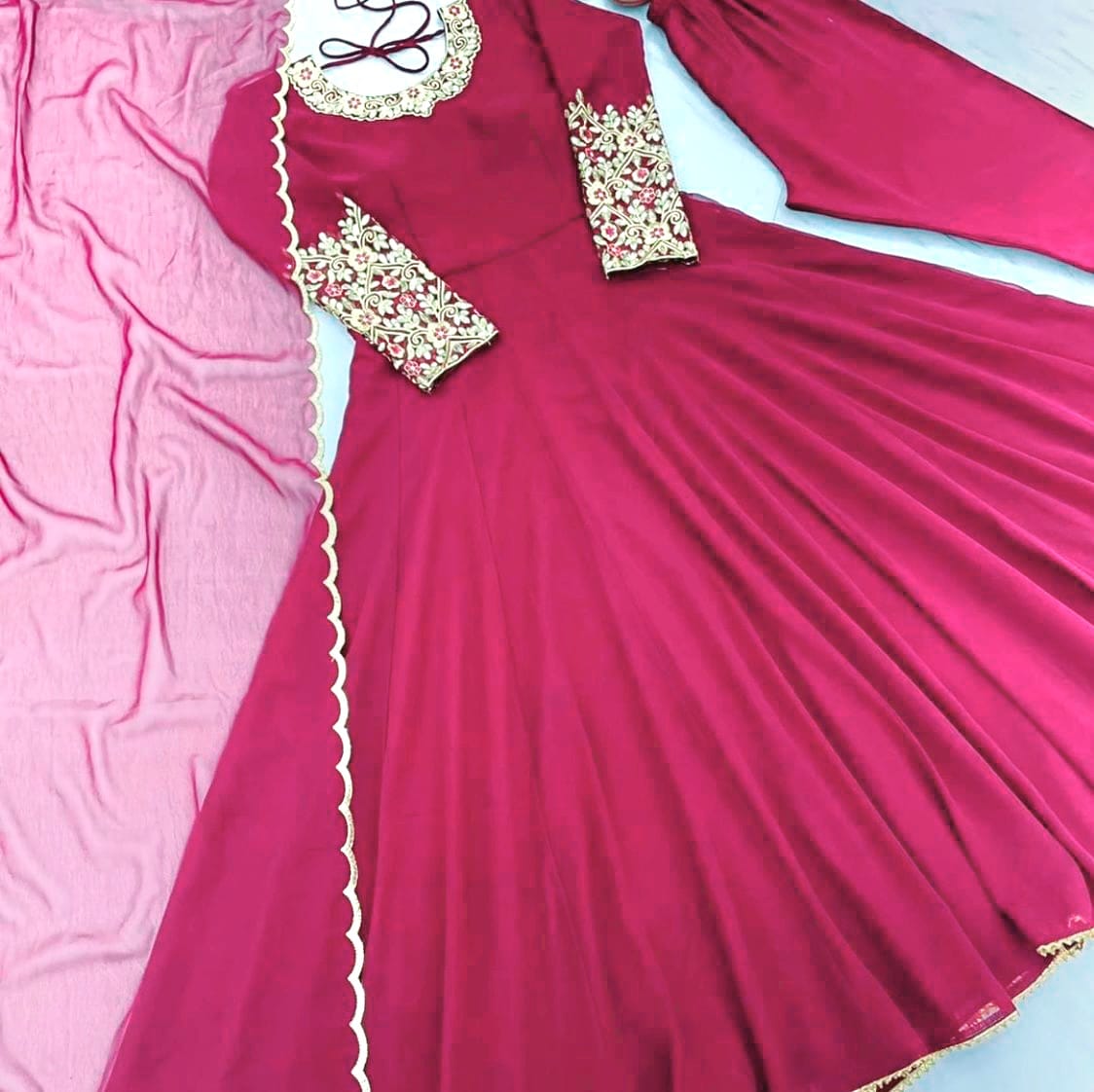 READYMADE ANARKALI GOWN COLLECTIONS  Launching Party Wear Look Heavy Foux Georgette Anark ali Gown, Dupatta & Bottom Set  Gown Fabric :Heavy Faux Georgette With Embroidery Sequence Work Gown Inner: Micro Cotton Gown Length :