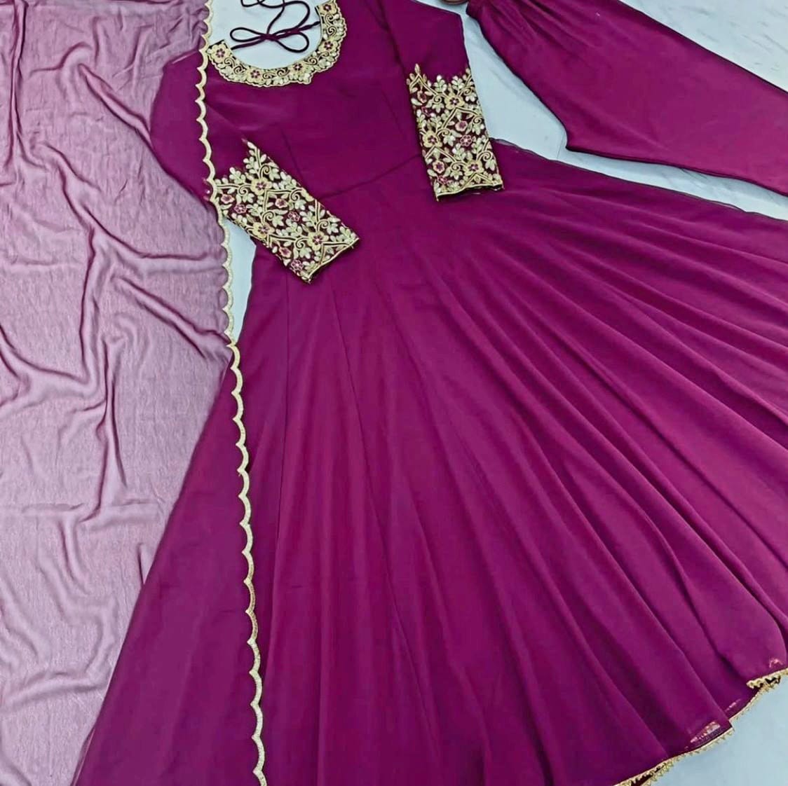 READYMADE ANARKALI GOWN COLLECTIONS  Launching Party Wear Look Heavy Foux Georgette Anark ali Gown, Dupatta & Bottom Set  Gown Fabric :Heavy Faux Georgette With Embroidery Sequence Work Gown Inner: Micro Cotton Gown Length :