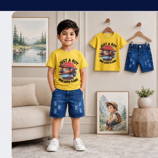 Kids Tshirt and Denim Short Pant Set  ১ থেকে ৬ বছরের ছেলে এন্ড মেয়ে বাচ্চাদের থেকে ৬ বছরের ছেলে এন্ড মেয়ে বাচ্চাদের