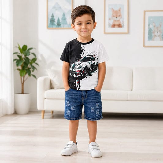 Kids Tshirt and Denim Short Pant Set  ১ থেকে ৬ বছরের ছেলে এন্ড মেয়ে বাচ্চাদের থেকে ৬ বছরের ছেলে এন্ড মেয়ে বাচ্চাদের