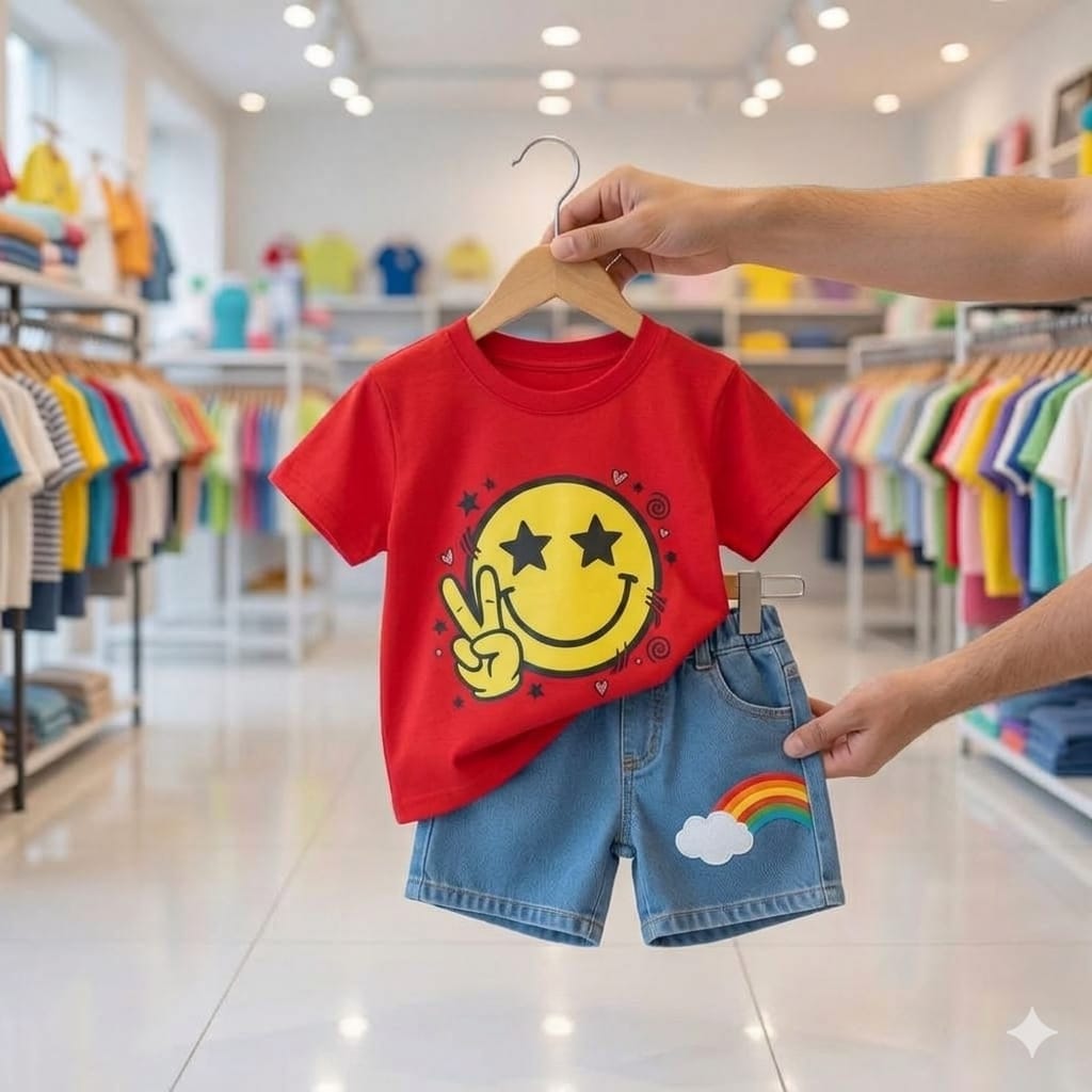 Kids Tshirt and Denim Short Pant Set  ১ থেকে ৬ বছরের ছেলে এন্ড মেয়ে বাচ্চাদের থেকে ৬ বছরের ছেলে এন্ড মেয়ে বাচ্চাদের