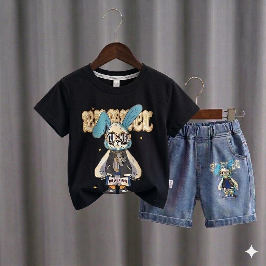 Kids Tshirt and Denim Short Pant Set  ১ থেকে ৬ বছরের ছেলে এন্ড মেয়ে বাচ্চাদের থেকে ৬ বছরের ছেলে এন্ড মেয়ে বাচ্চাদের