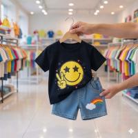 Kids Tshirt and Denim Short Pant Set  ১ থেকে ৬ বছরের ছেলে এন্ড মেয়ে বাচ্চাদের থেকে ৬ বছরের ছেলে এন্ড মেয়ে বাচ্চাদের