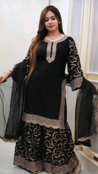 ইন্ডিয়ান চেরি জর্জেট  এমব্রয়ডারি থ্রি পিস