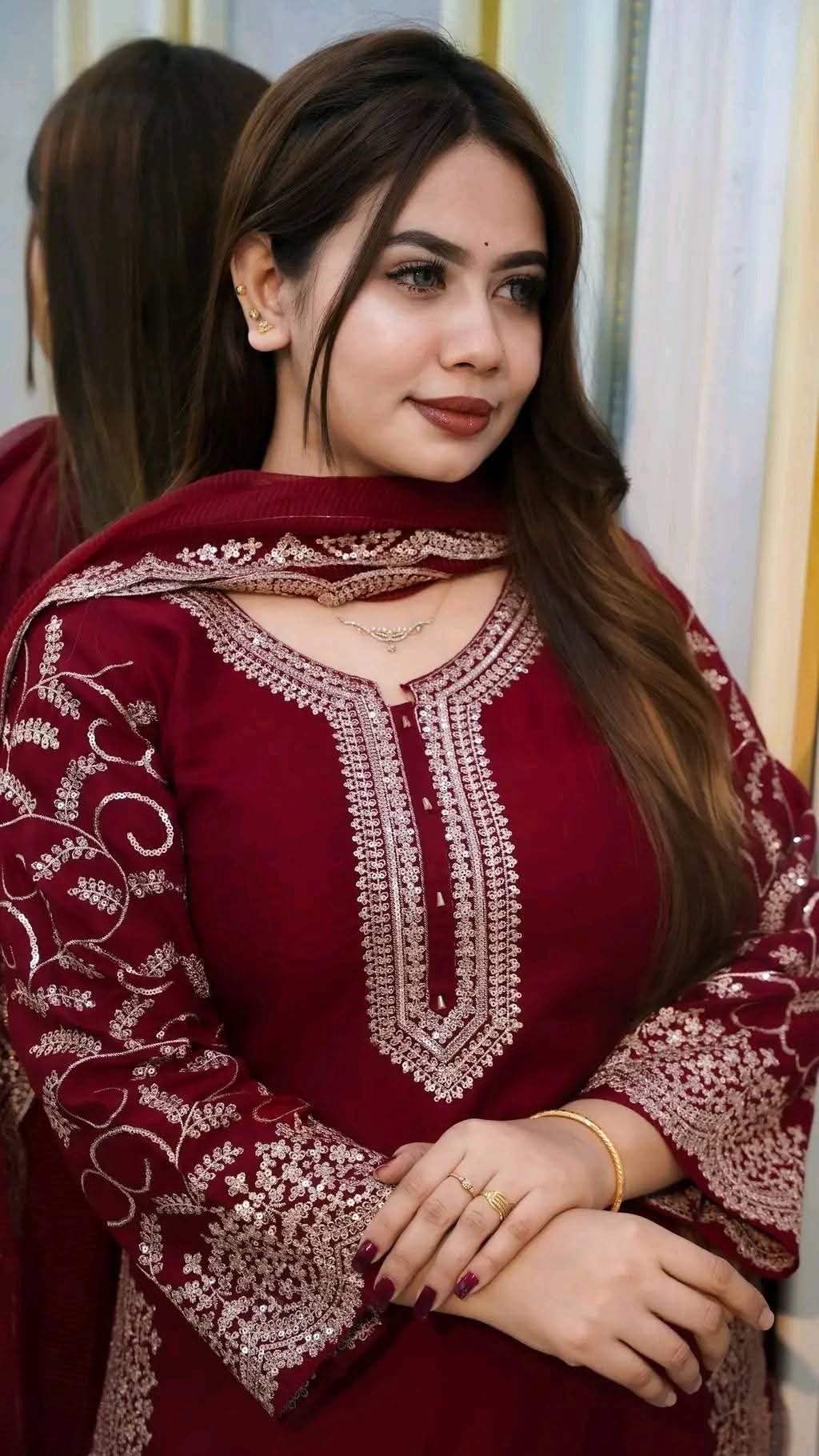 ইন্ডিয়ান চেরি জর্জেট  এমব্রয়ডারি থ্রি পিস