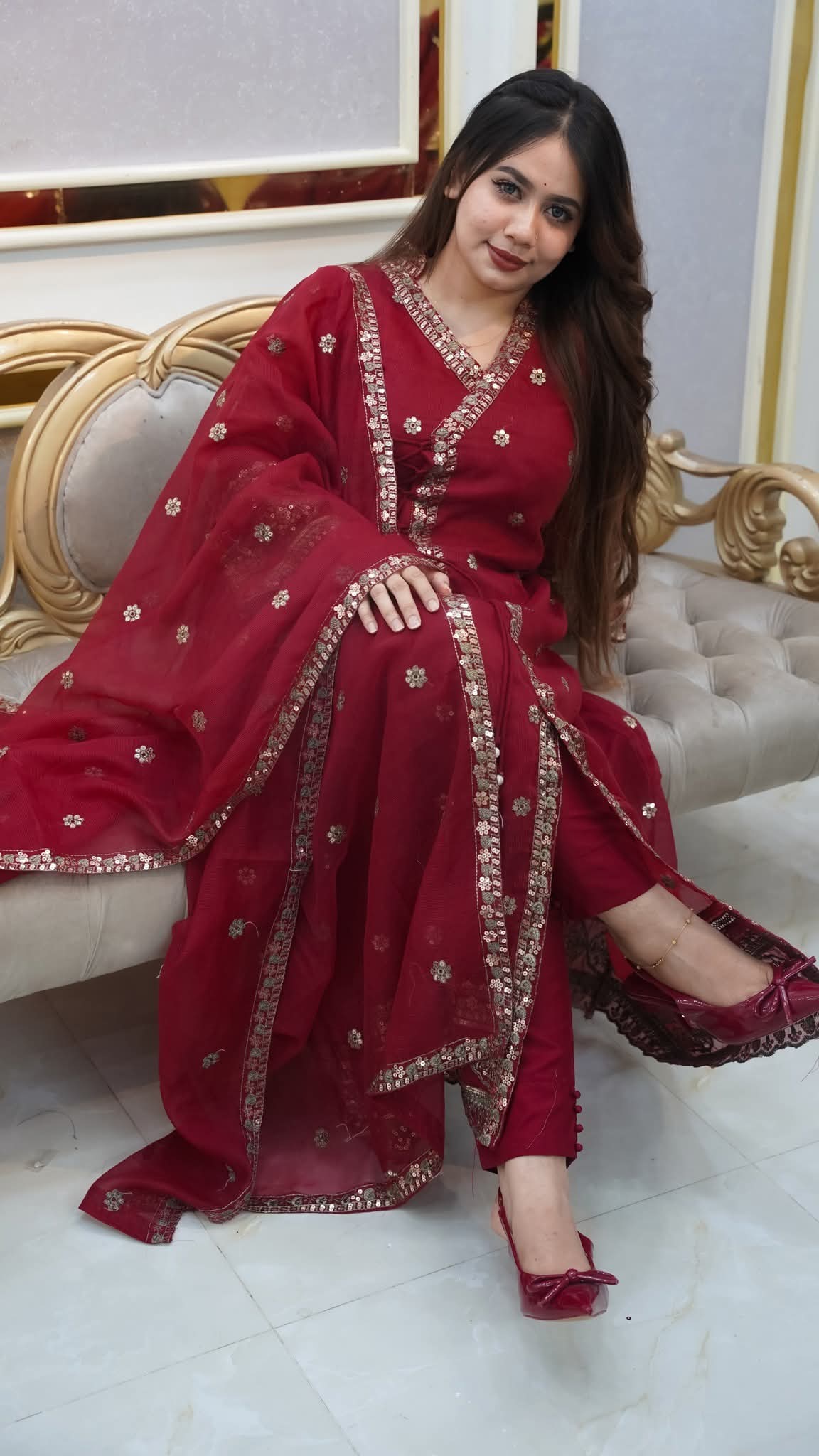 পাকিস্তানি  ডিজাইন ফোর  পিস সাদা বাহার টিস্যু