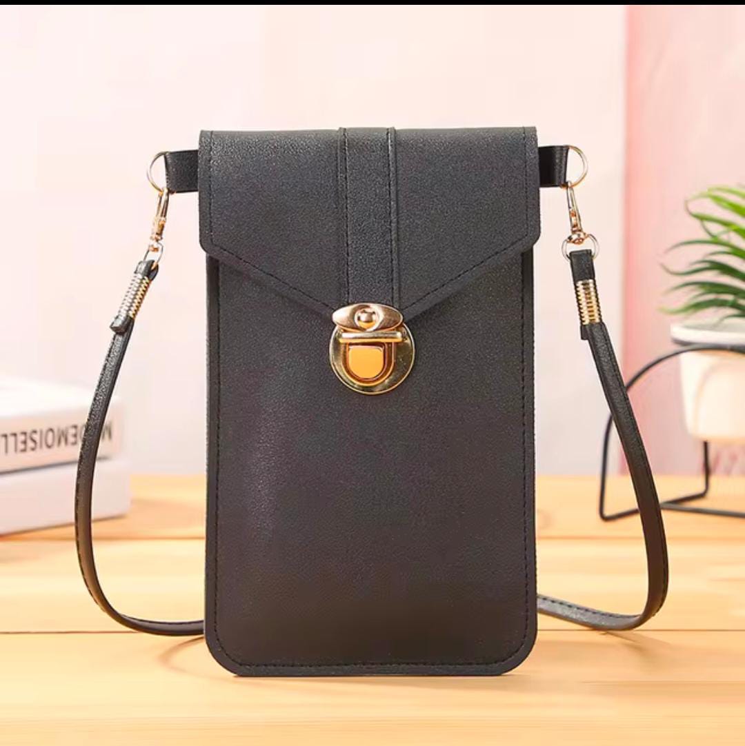 Women's PU Leather Phone Holder With Neck Strap Wallets Touch Screen Bags