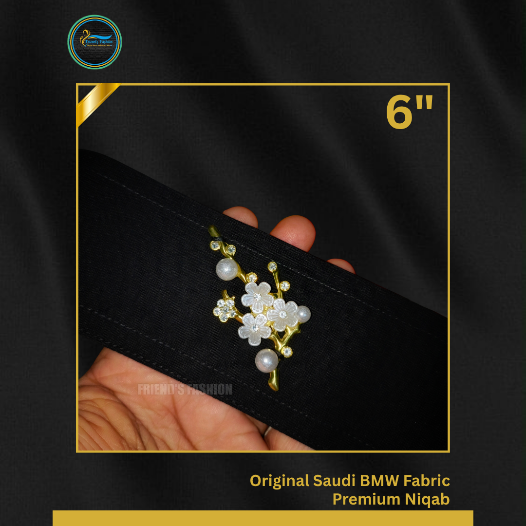 Premium Saudi Bmw Fabric Niqab With flower Pendent