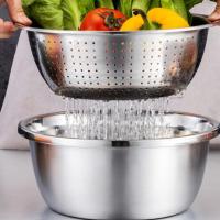3 In 1 Multifunctional Stainless Steel Basin With Vegetable Cutter + Drain Basket.