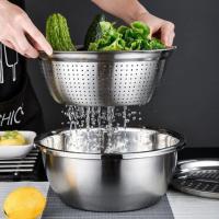 3 In 1 Multifunctional Stainless Steel Basin With Vegetable Cutter + Drain Basket.