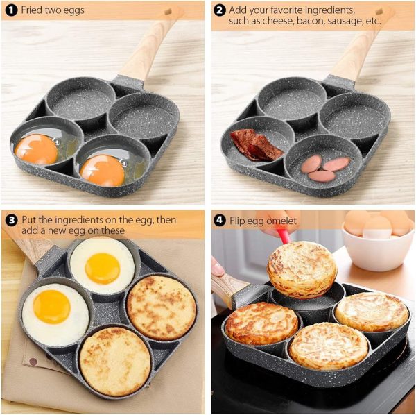 4 Hole Omelet Wooden Handle Frying Pan
