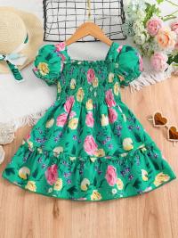 Flower Gown Elegant Floral Fit Dress for Girls with Belt