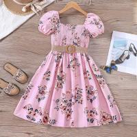 Flower Gown Elegant Floral Fit Dress for Girls with Belt