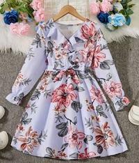 Flower Gown Elegant Floral Fit Dress for Girls with Belt