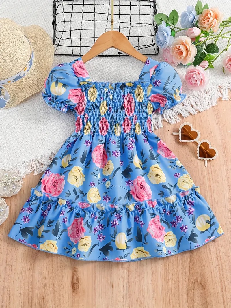 Flower Gown Elegant Floral Fit Dress for Girls with Belt