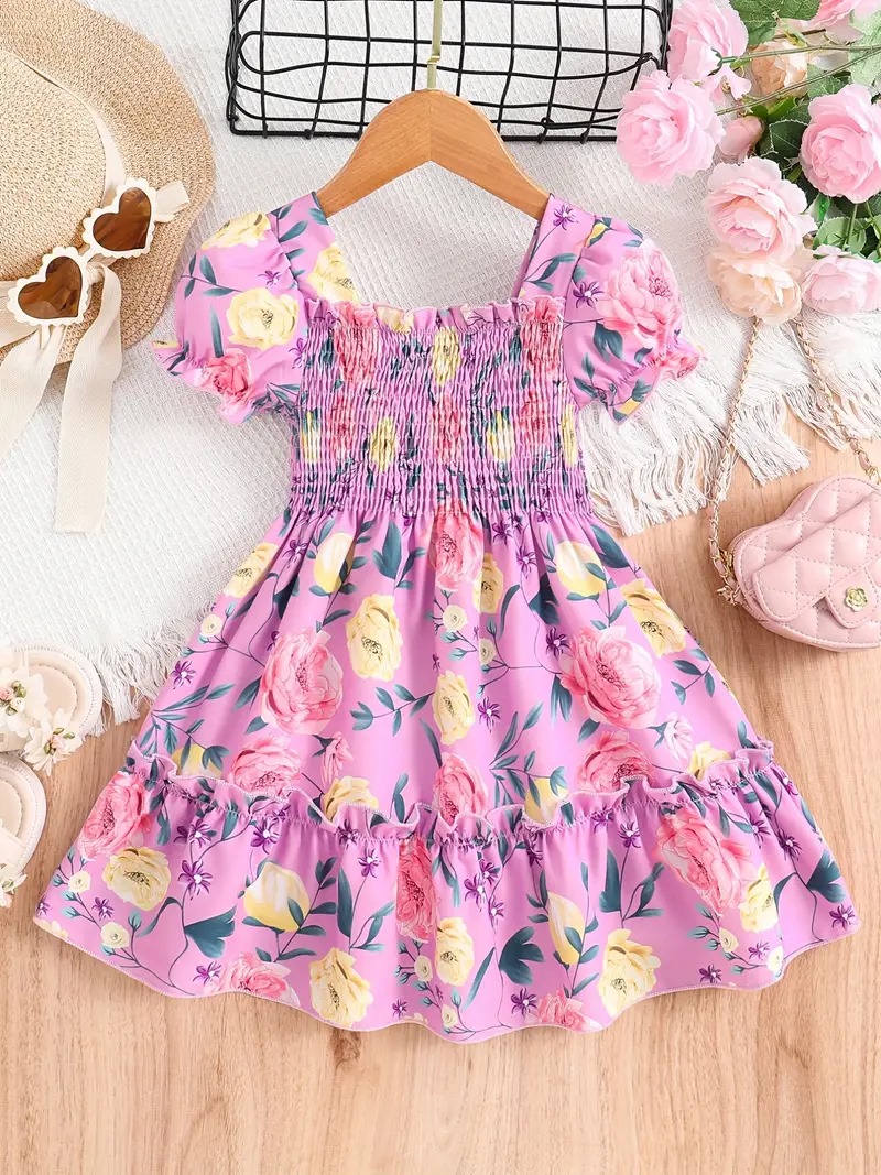 Flower Gown Elegant Floral Fit Dress for Girls with Belt