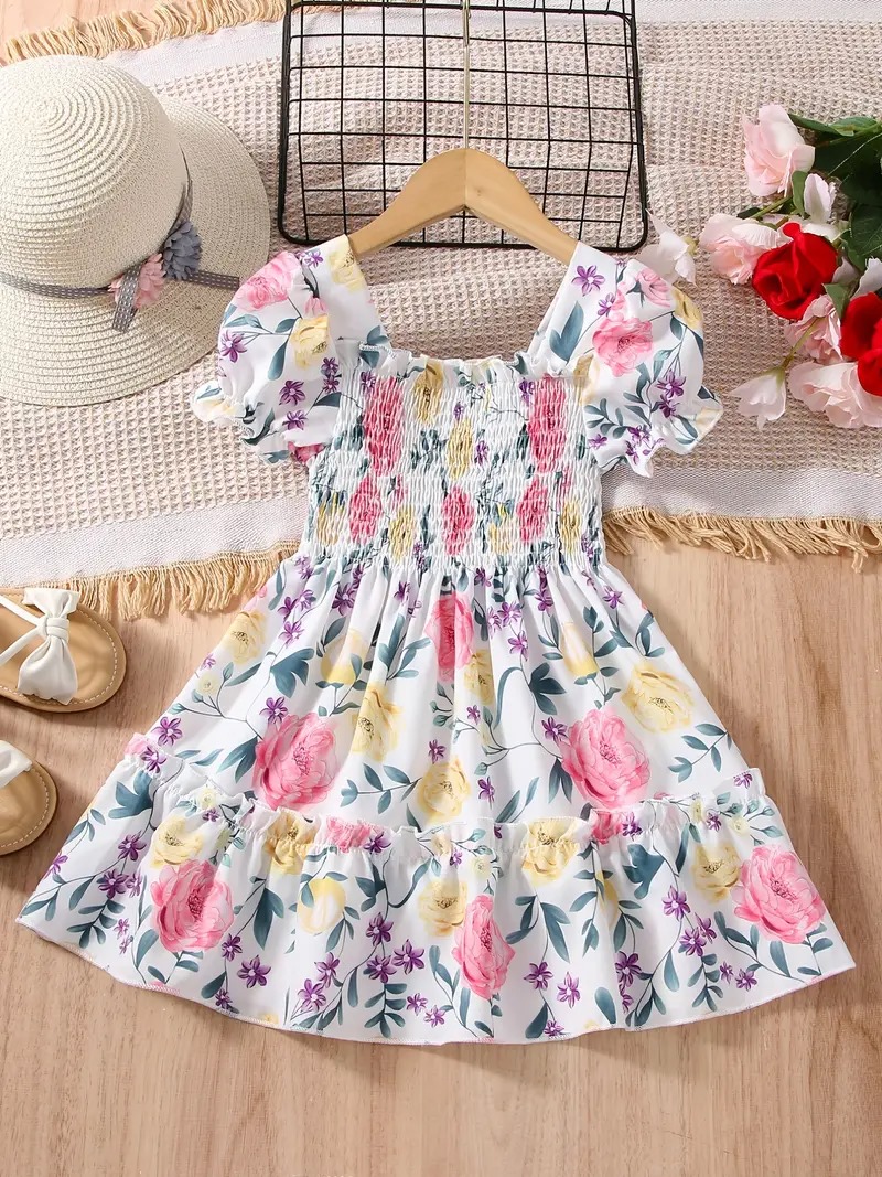 Flower Gown Elegant Floral Fit Dress for Girls with Belt