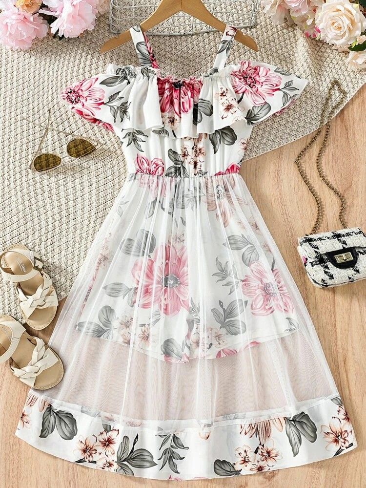 Flower Gown Elegant Floral Fit Dress for Girls with Belt