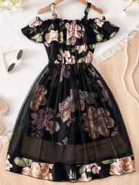 Flower Gown Elegant Floral Fit Dress for Girls with Belt