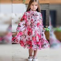 Flower Gown Elegant Floral Fit Dress for Girls with Belt