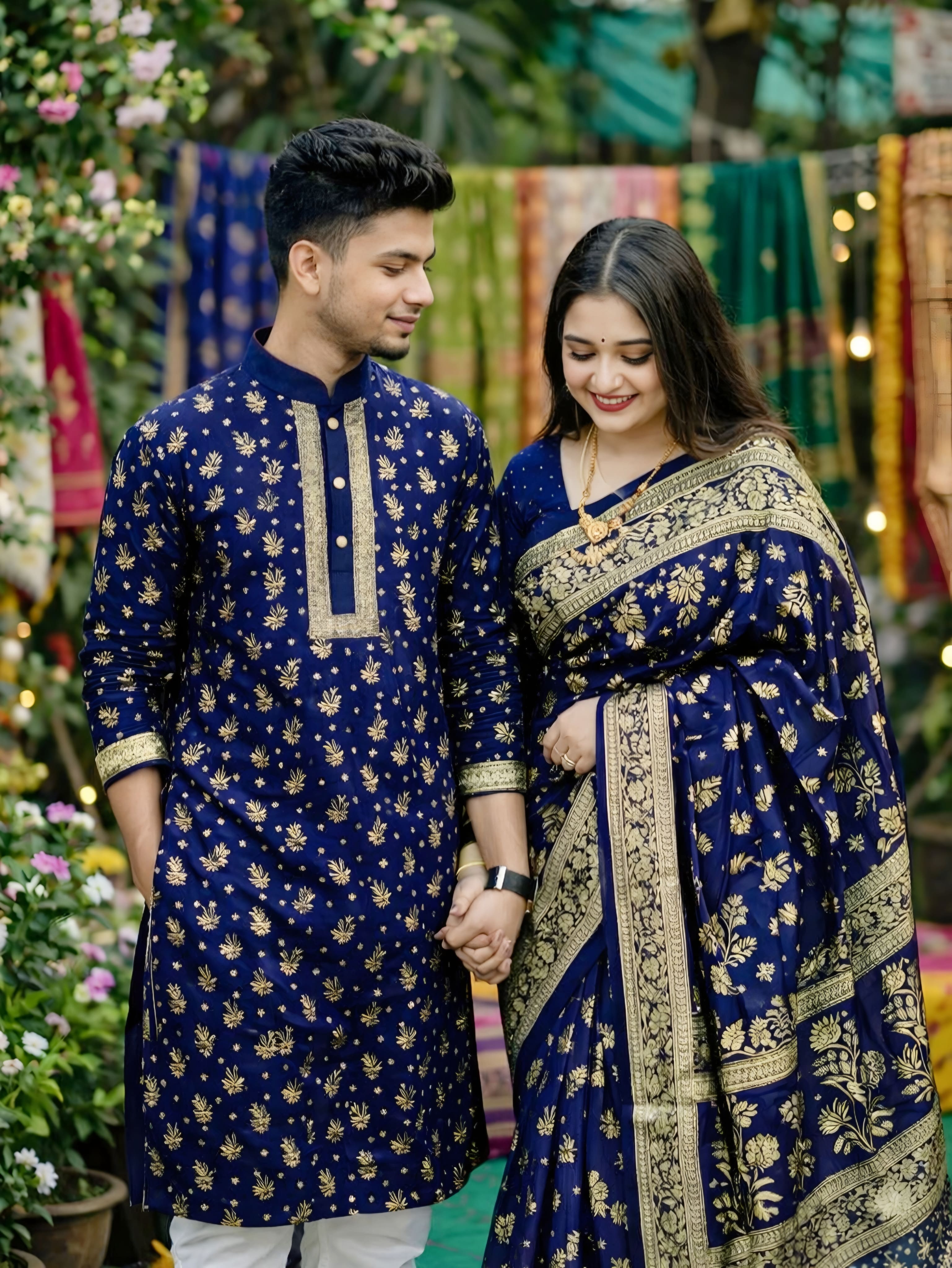 পাঞ্জাবি এবং শাড়ি কাপল ড্রেস (ব্লাউজ পিসসহ)