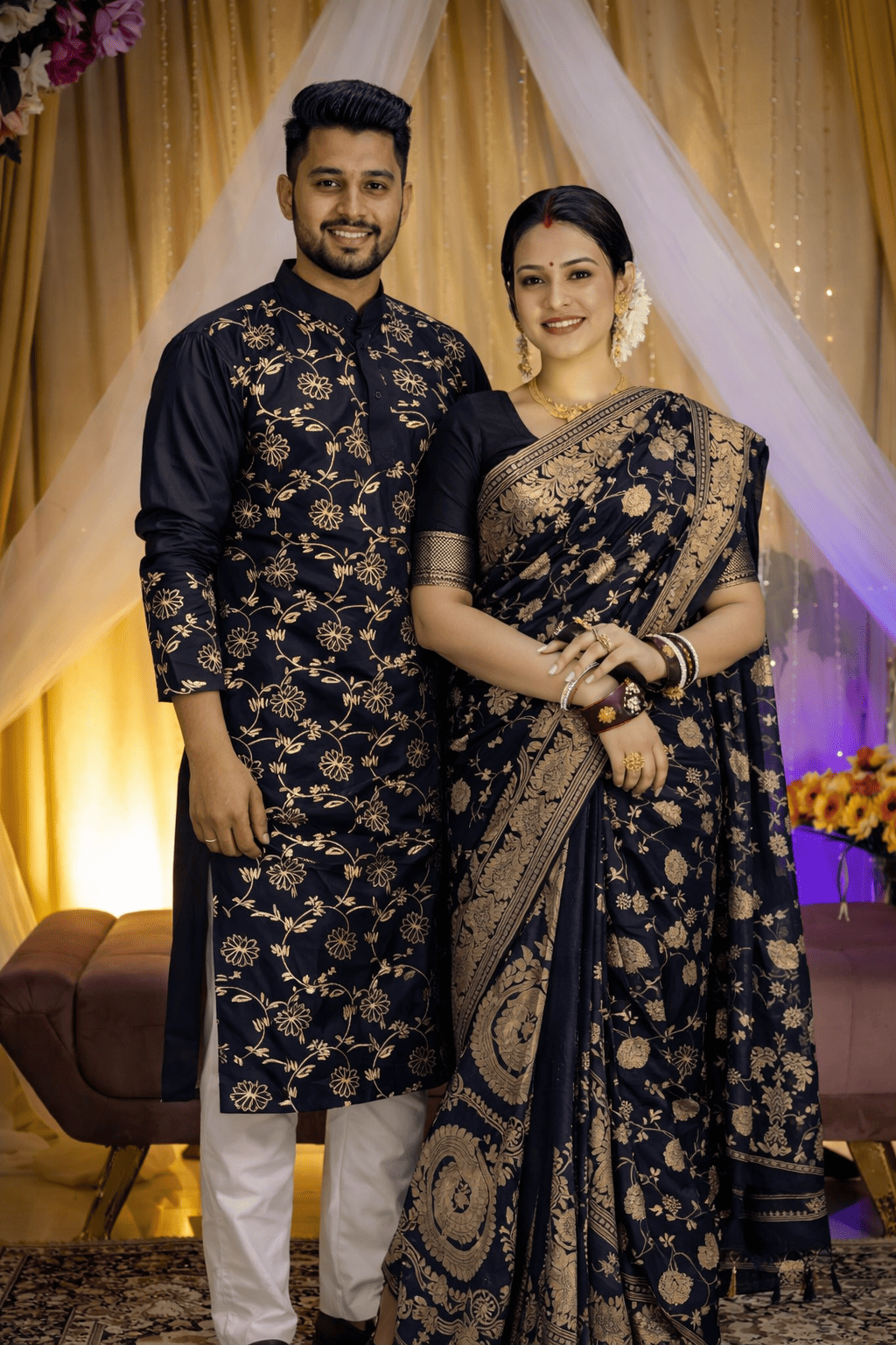 পাঞ্জাবি এবং শাড়ি কাপল ড্রেস (ব্লাউজ পিসসহ)