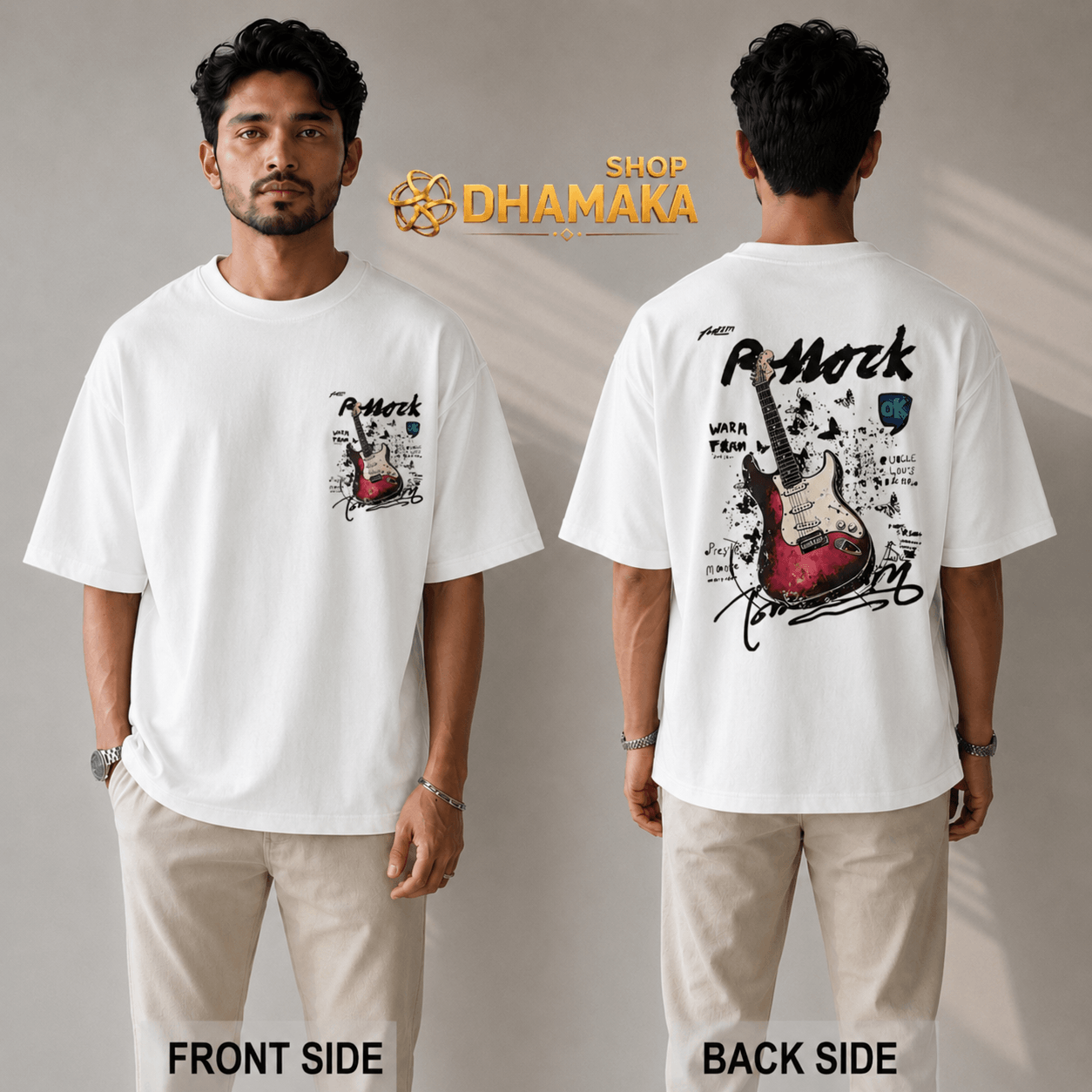🛍️ ১টি ড্রপ শোল্ডার টি-শার্ট (ফ্রন্ট ও ব্যাক ভিউ)