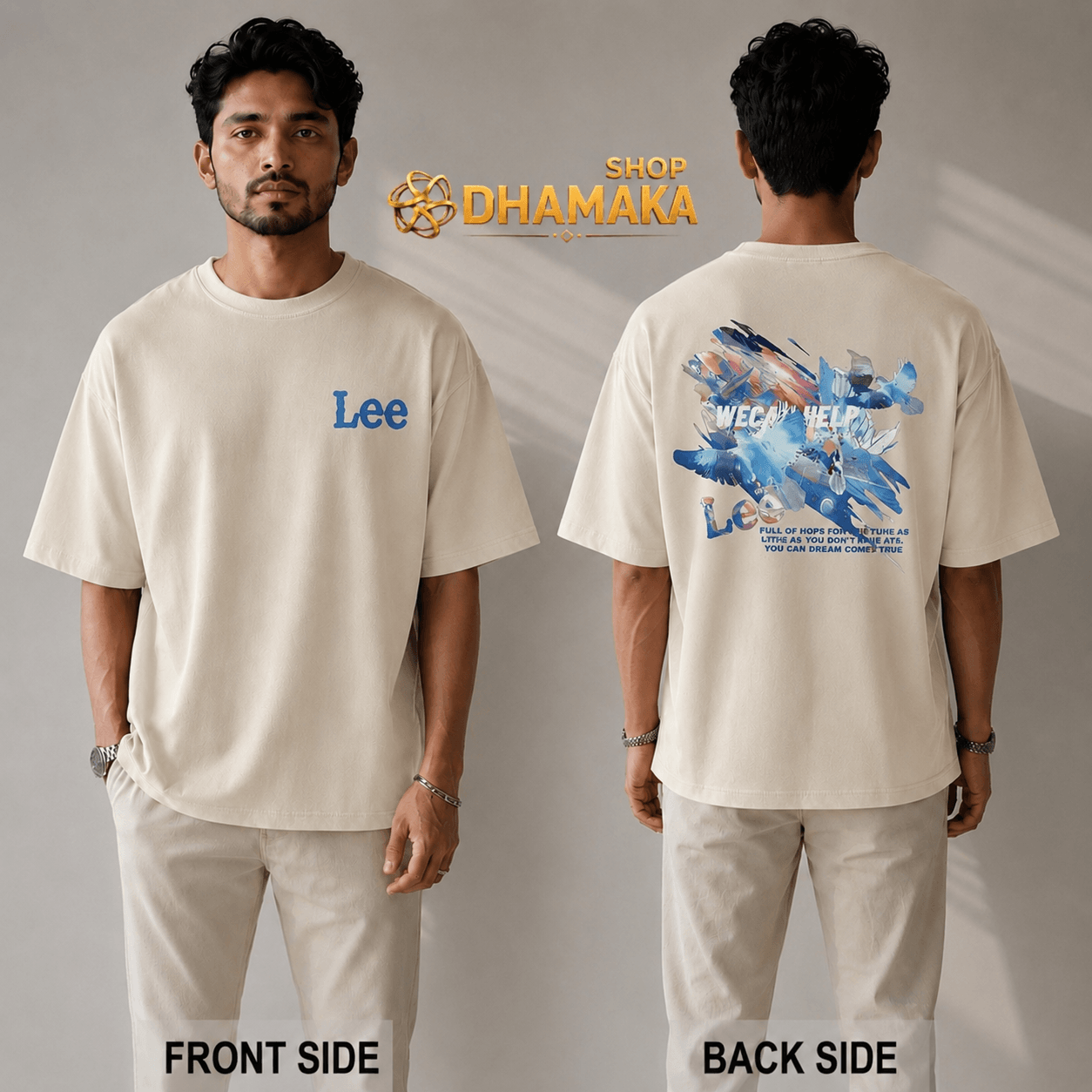 🛍️ ১টি ড্রপ শোল্ডার টি-শার্ট (ফ্রন্ট ও ব্যাক ভিউ)