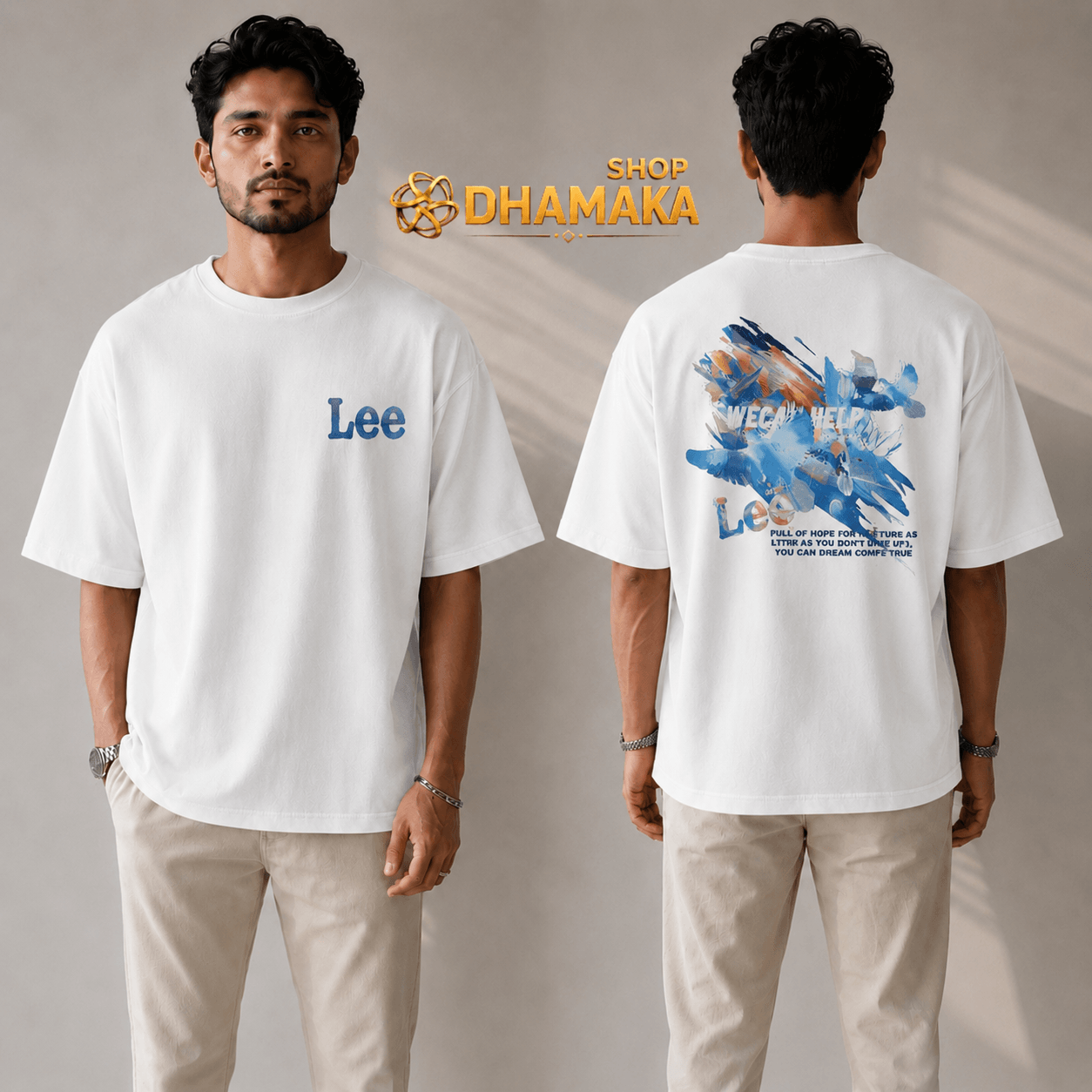 🛍️ ১টি ড্রপ শোল্ডার টি-শার্ট (ফ্রন্ট ও ব্যাক ভিউ)
