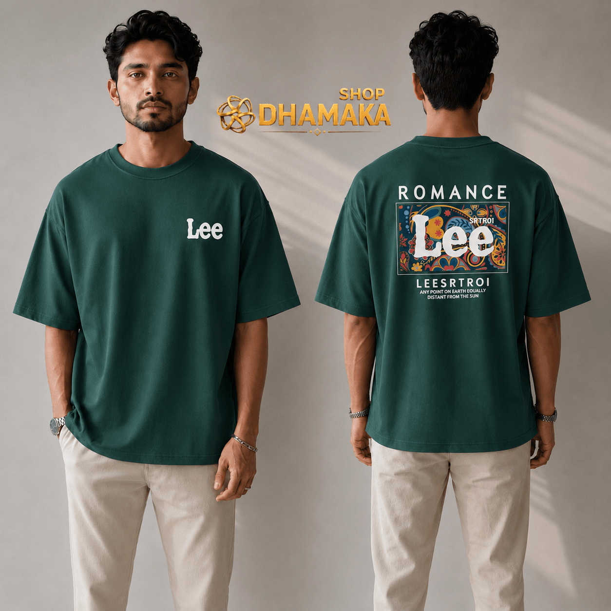 🛍️ ১টি ড্রপ শোল্ডার টি-শার্ট (ফ্রন্ট ও ব্যাক ভিউ)
