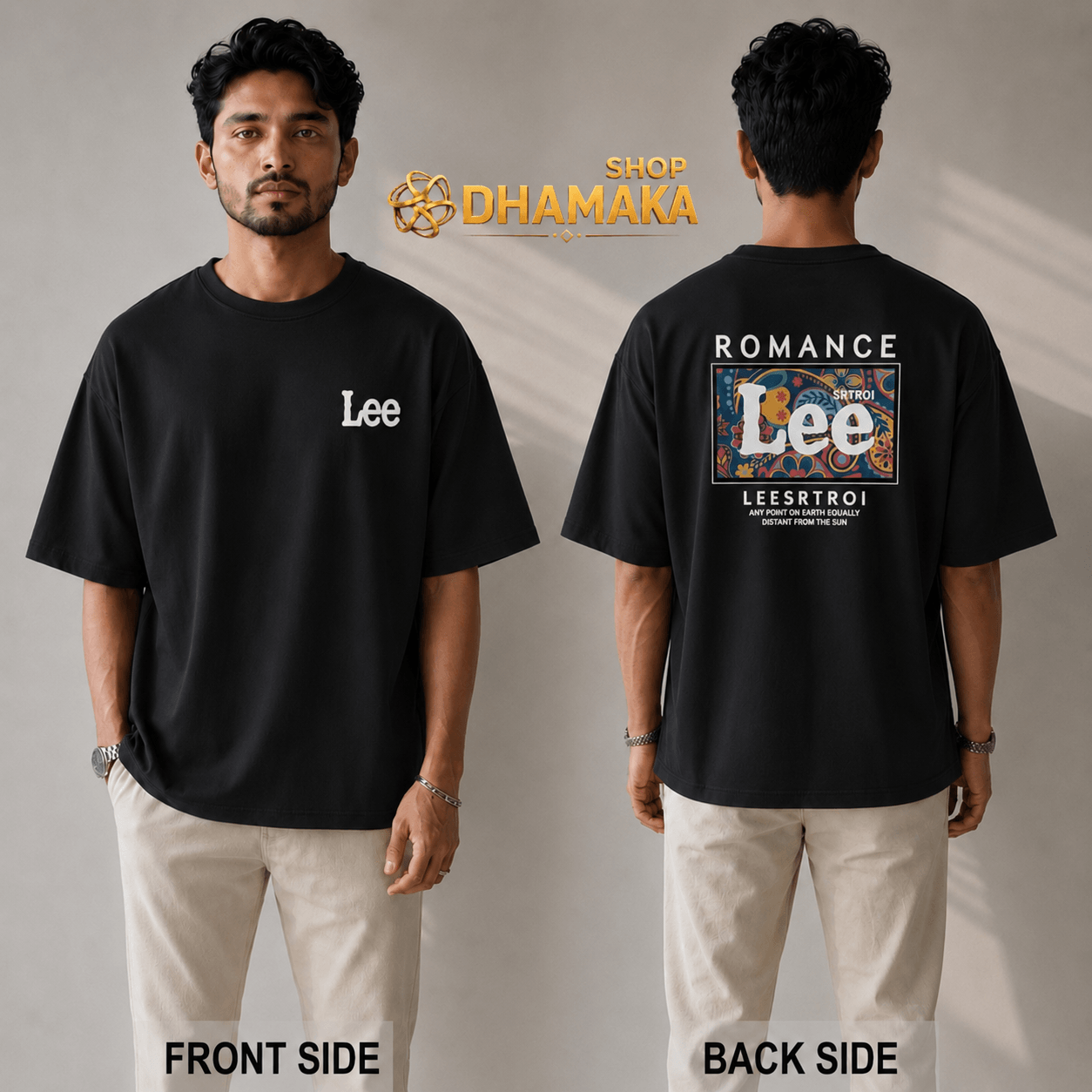 🛍️ ১টি ড্রপ শোল্ডার টি-শার্ট (ফ্রন্ট ও ব্যাক ভিউ)