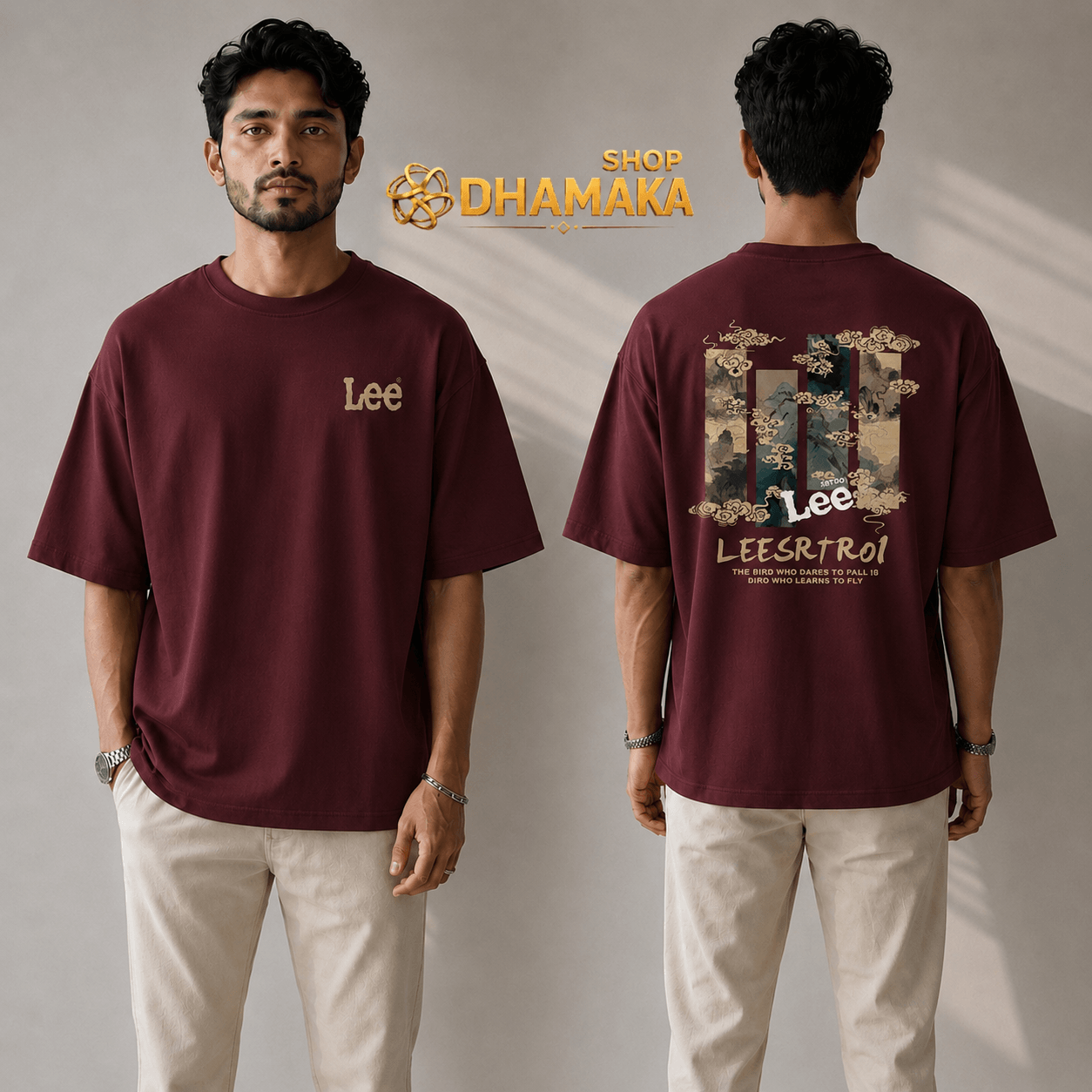 🛍️ ১টি ড্রপ শোল্ডার টি-শার্ট (ফ্রন্ট ও ব্যাক ভিউ)