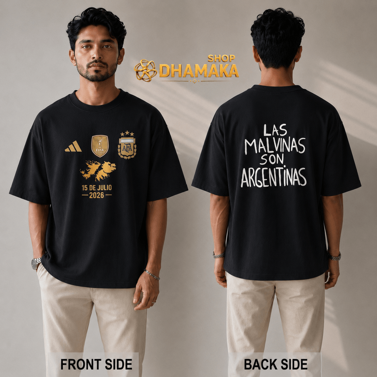 🛍️ ১টি ড্রপ শোল্ডার টি-শার্ট (ফ্রন্ট ও ব্যাক ভিউ)