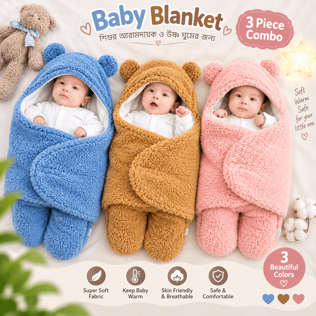 🧸𝟯 𝗽𝗶𝗲𝗰𝗲 𝗯𝗮𝗯𝘆 𝗯𝗹𝗮𝗻𝗸𝗲𝘁 𝗰𝗼𝗺𝗯𝗼
