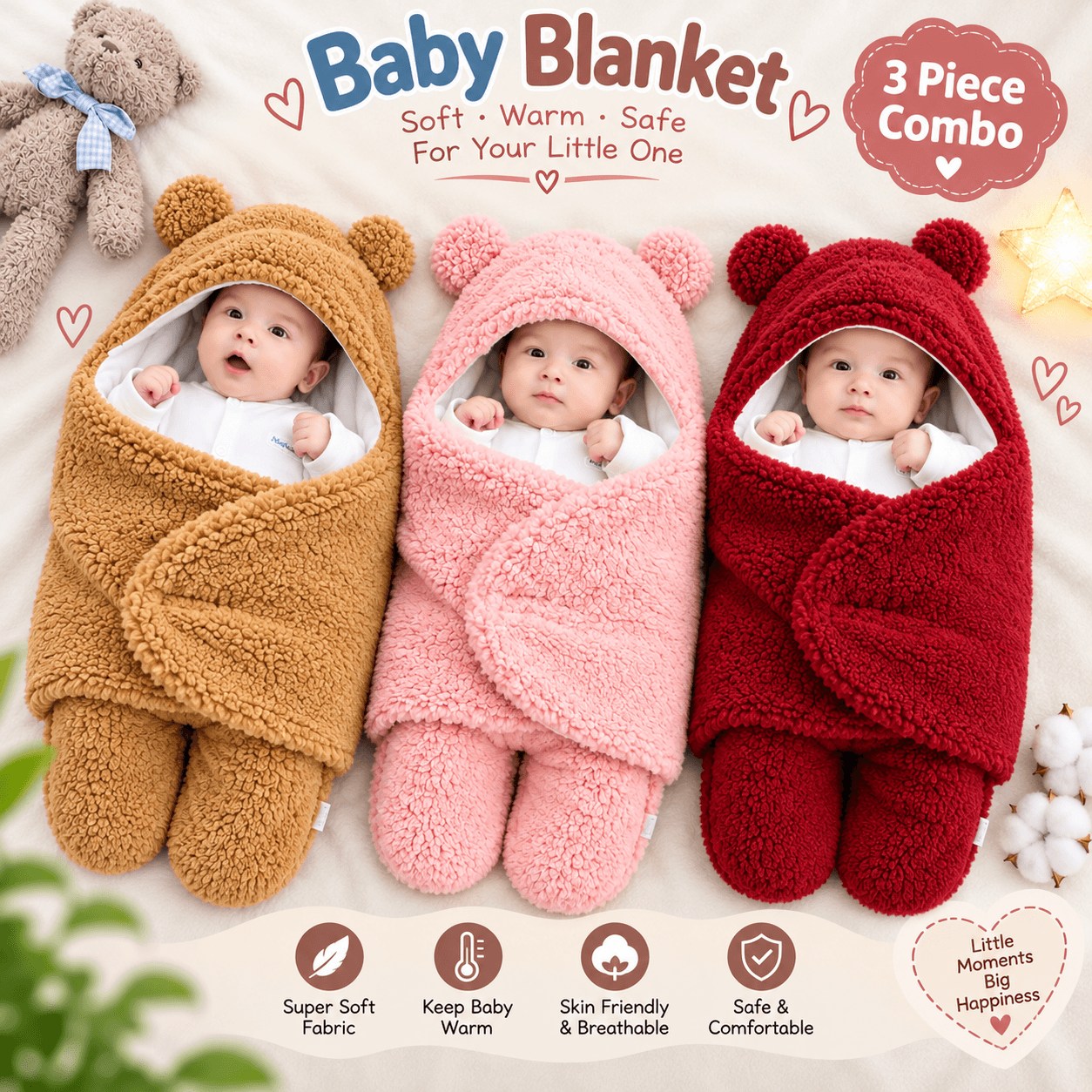 🧸𝟯 𝗽𝗶𝗲𝗰𝗲 𝗯𝗮𝗯𝘆 𝗯𝗹𝗮𝗻𝗸𝗲𝘁 𝗰𝗼𝗺𝗯𝗼