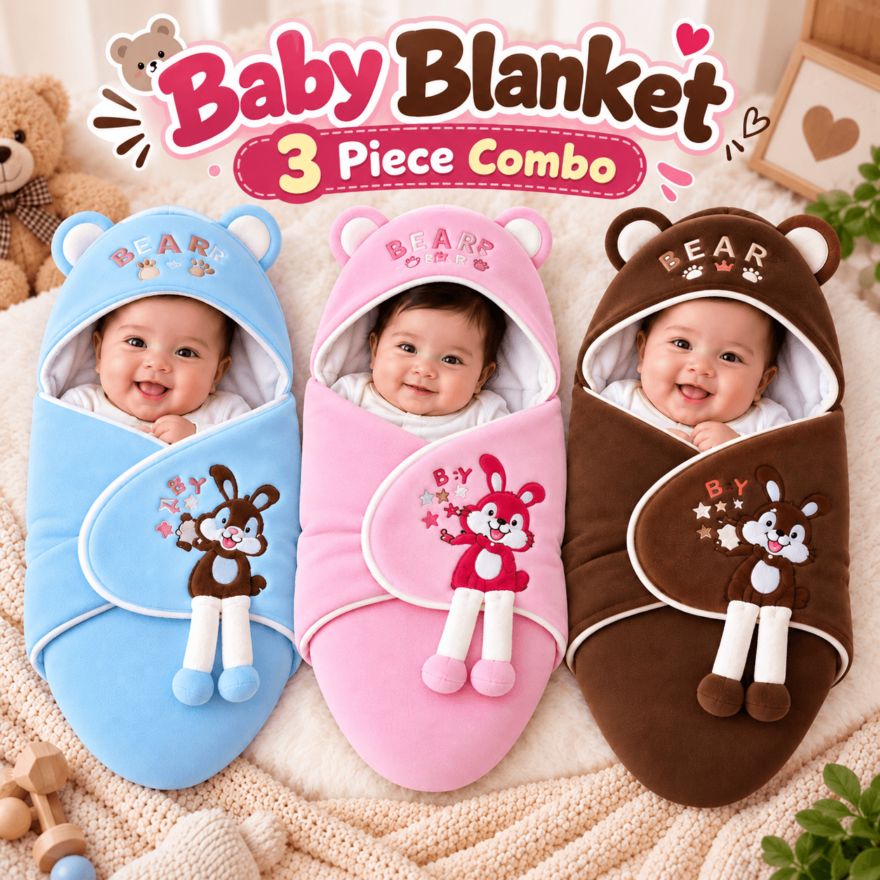 🧸𝟯 𝗽𝗶𝗲𝗰𝗲 𝗯𝗮𝗯𝘆 𝗯𝗹𝗮𝗻𝗸𝗲𝘁 𝗰𝗼𝗺𝗯𝗼
