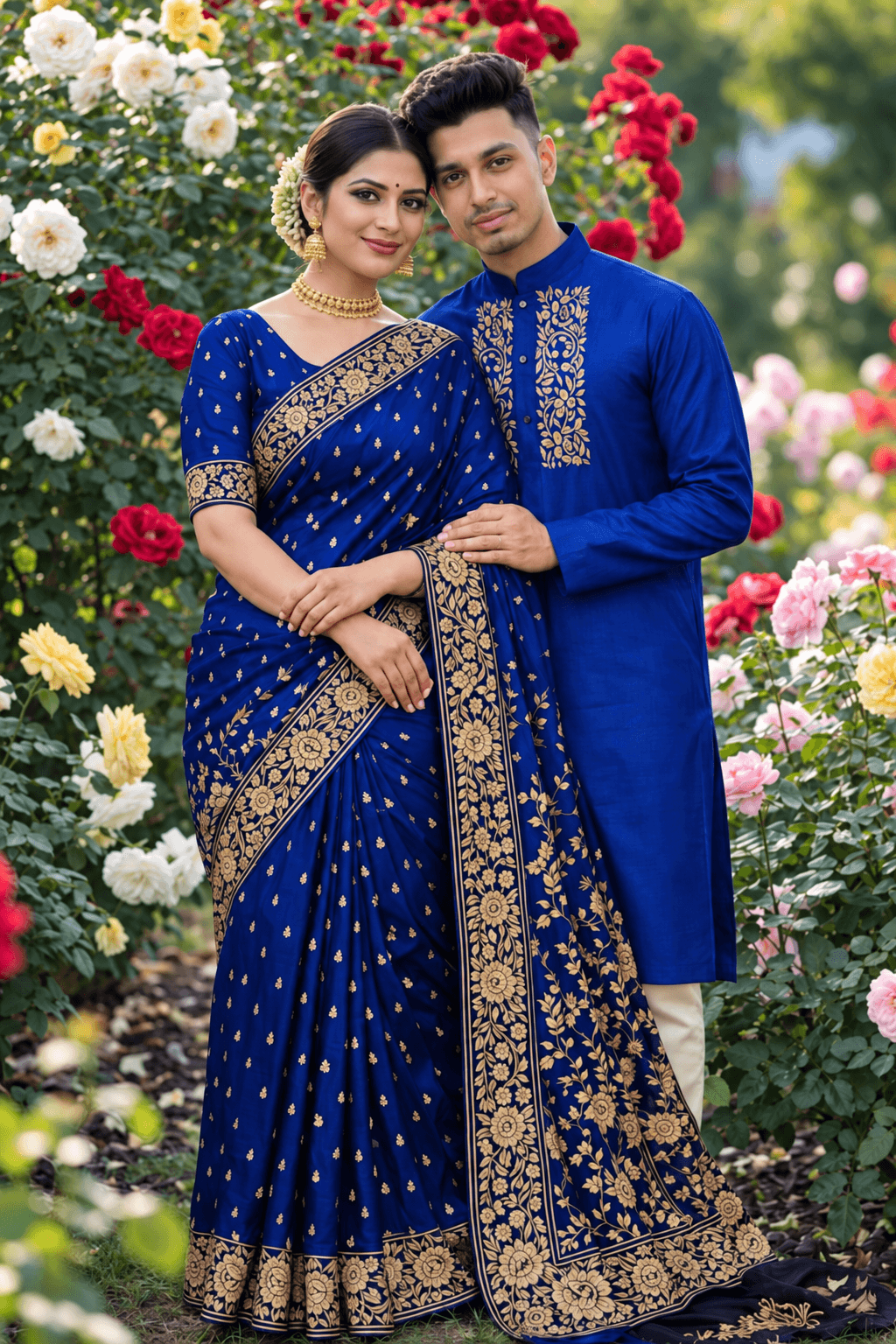 পাঞ্জাবি এবং শাড়ি কাপল ড্রেস (ব্লাউজ পিসসহ)