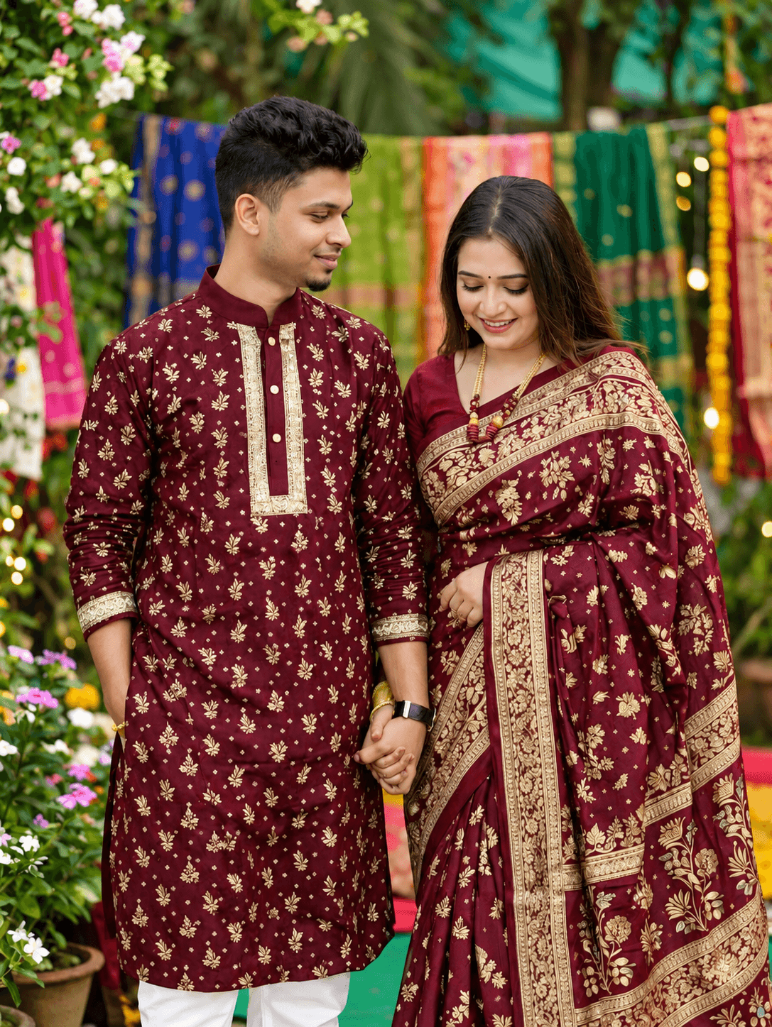 পাঞ্জাবি এবং শাড়ি কাপল ড্রেস (ব্লাউজ পিসসহ)