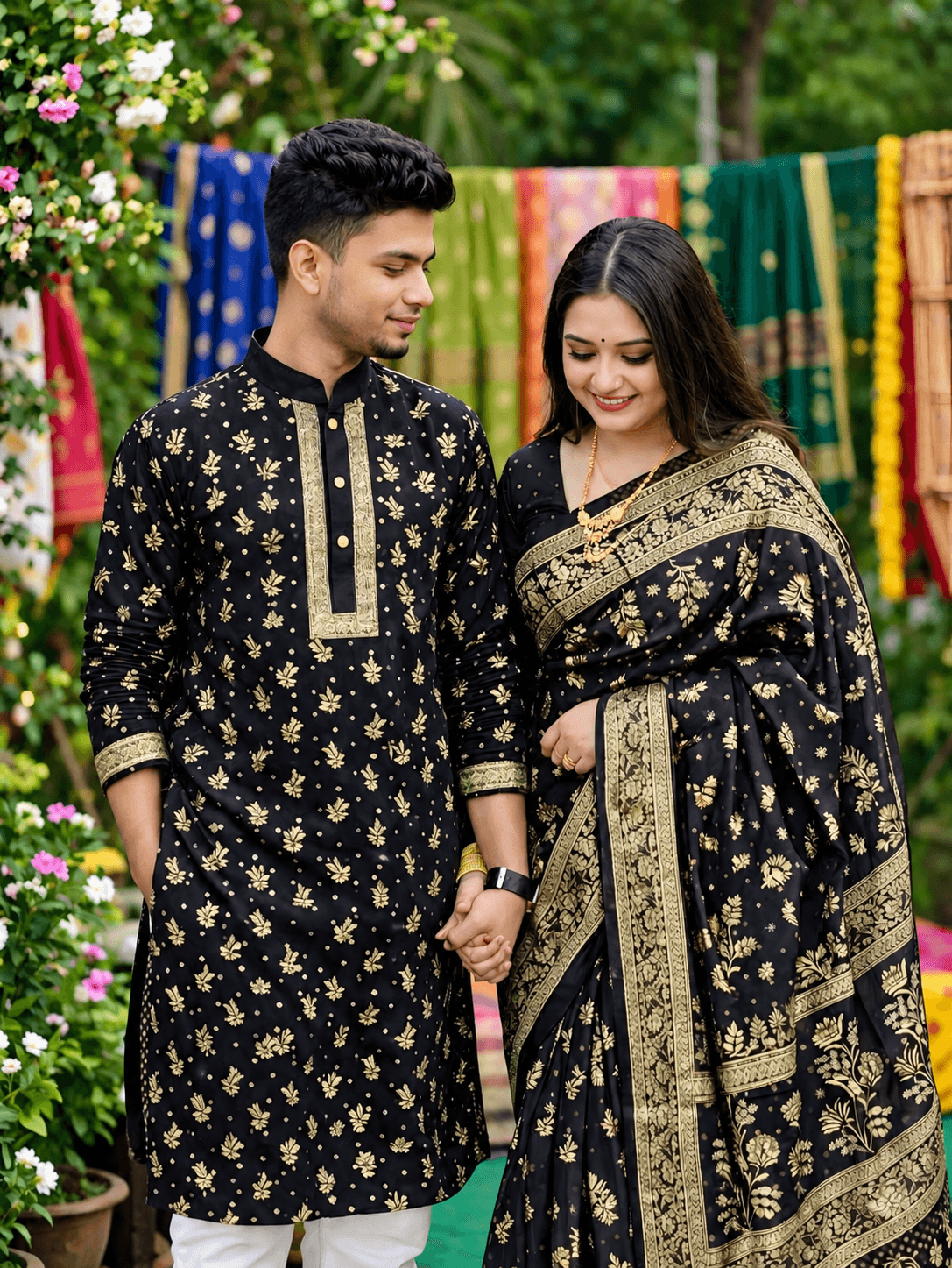 পাঞ্জাবি এবং শাড়ি কাপল ড্রেস (ব্লাউজ পিসসহ)