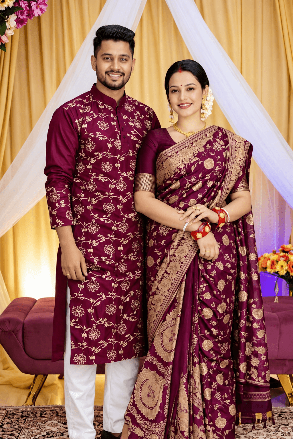 পাঞ্জাবি এবং শাড়ি কাপল ড্রেস (ব্লাউজ পিসসহ)