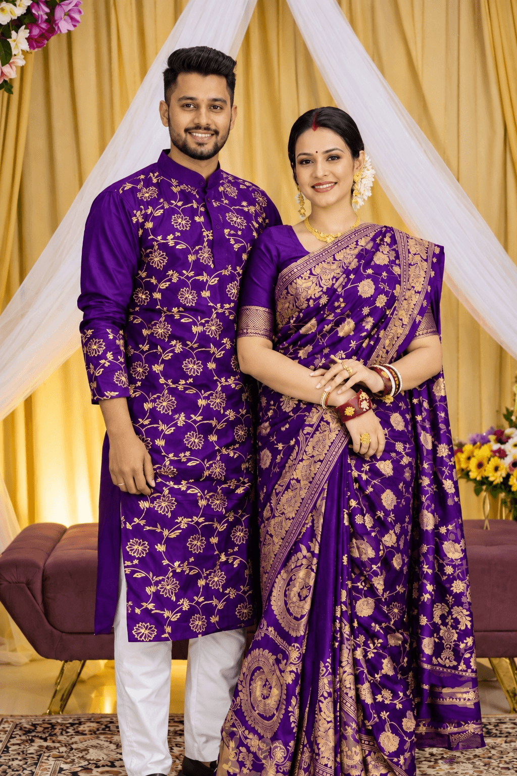পাঞ্জাবি এবং শাড়ি কাপল ড্রেস (ব্লাউজ পিসসহ)