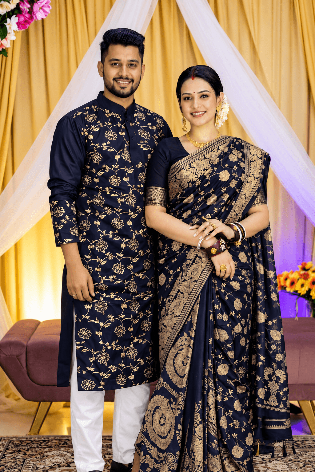 পাঞ্জাবি এবং শাড়ি কাপল ড্রেস (ব্লাউজ পিসসহ)