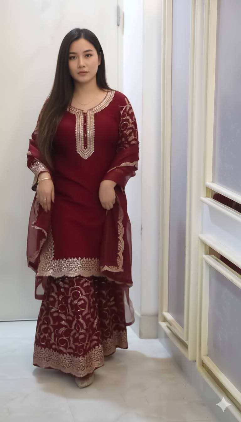 লাক্সারি গারারা থ্রি পিস 👗✨