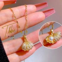 High quality 18k gold plated bling zircon shell pearl necklace