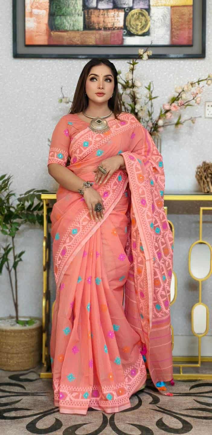 ✨ জামদানী মোটিফ হাফ সিল্ক শাড়ি - ঐতিহ্য আর আধুনিকতার শ্রেষ্ঠ ফিউশন ✨