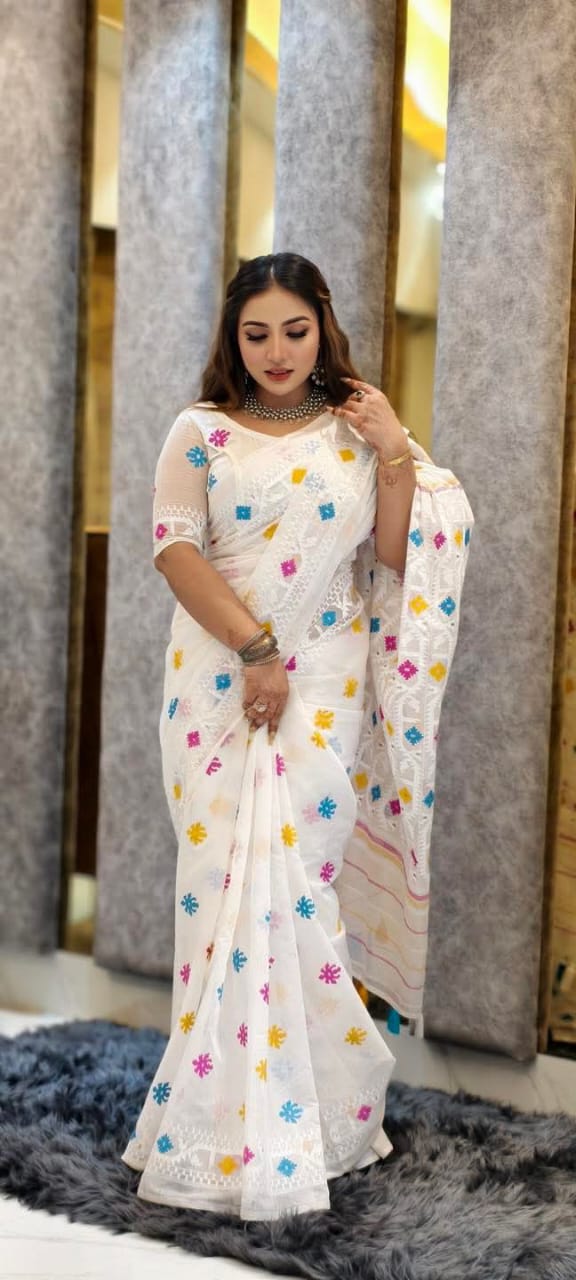 ✨ জামদানী মোটিফ হাফ সিল্ক শাড়ি - ঐতিহ্য আর আধুনিকতার শ্রেষ্ঠ ফিউশন ✨