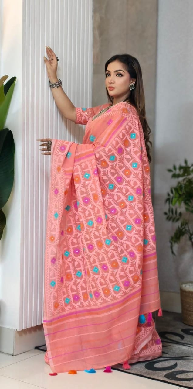 ✨ জামদানী মোটিফ হাফ সিল্ক শাড়ি - ঐতিহ্য আর আধুনিকতার শ্রেষ্ঠ ফিউশন ✨