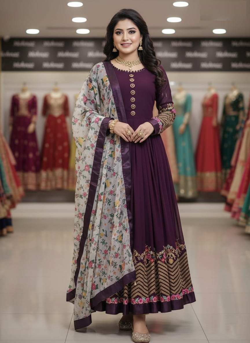 Georgette Embroidery Party Dress (Semi-Stitched)